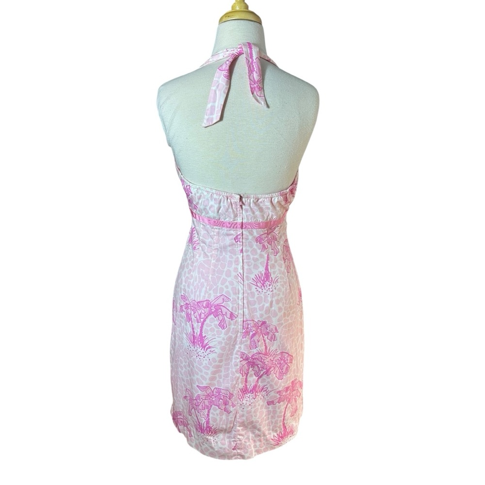 Lilly Pulitzer Vintage Y2K Pink Palm Tree Print With Bow Halter Mini Dress - Picture 9 of 10